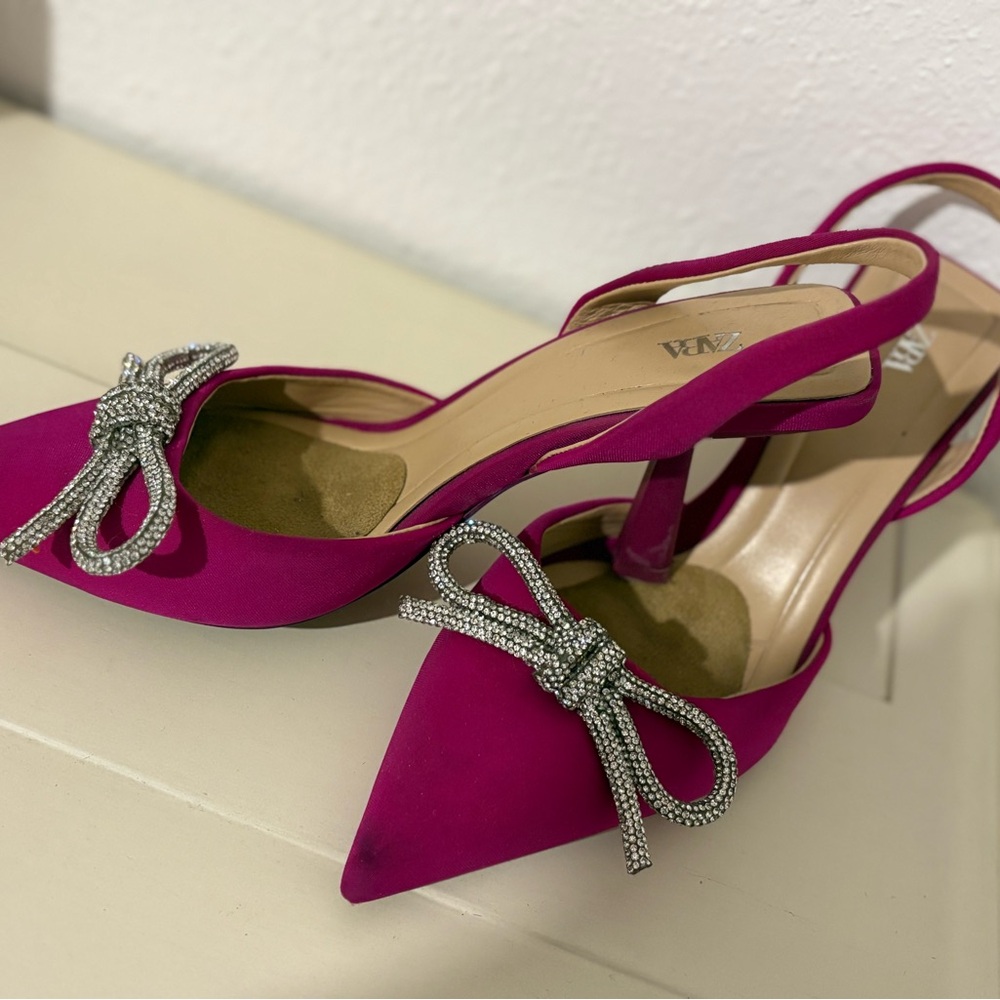 Zara Fuchsia Heels with Sparkling Silver Bow